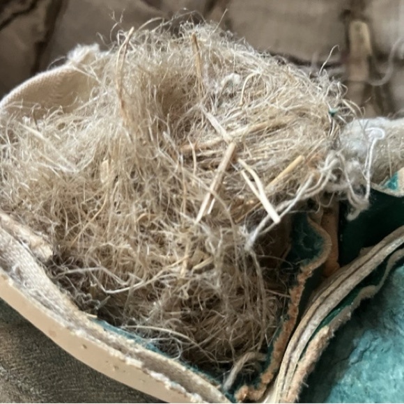 Leather pouf vintage true pouf 1920’s coarse filling Egyptian motif green gold - Picture 10 of 12